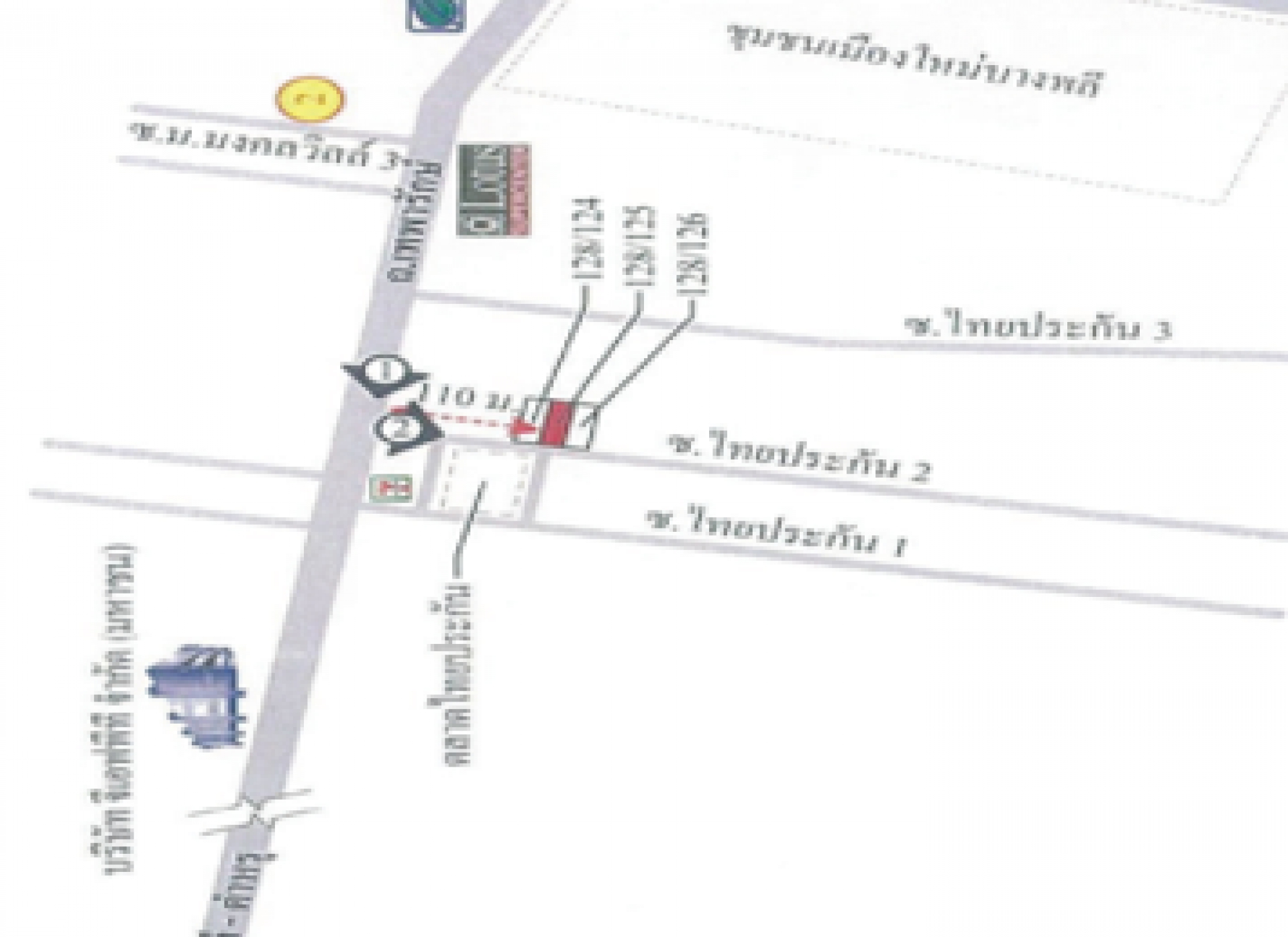 อาคารพาณิชย์ 3 ชั้น+ชั้นลอย ซ.ไทยประกัน 2 ถ.เทพารักษ์ สมุทรปราการ 19 ตร.ว.